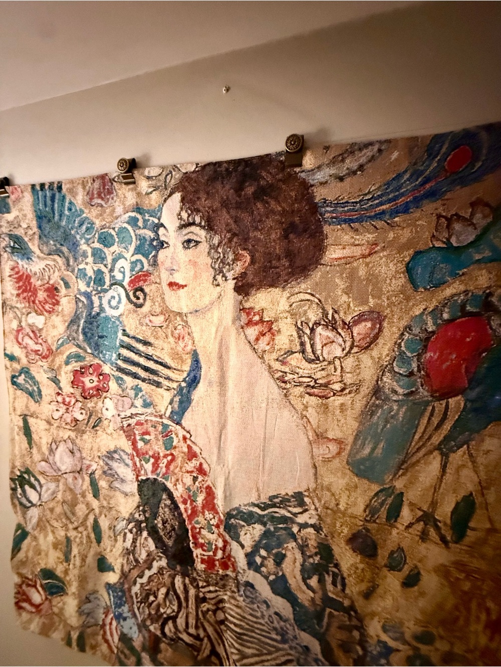 Decorative Wall Tapestry Art in Cream, Blue & Red